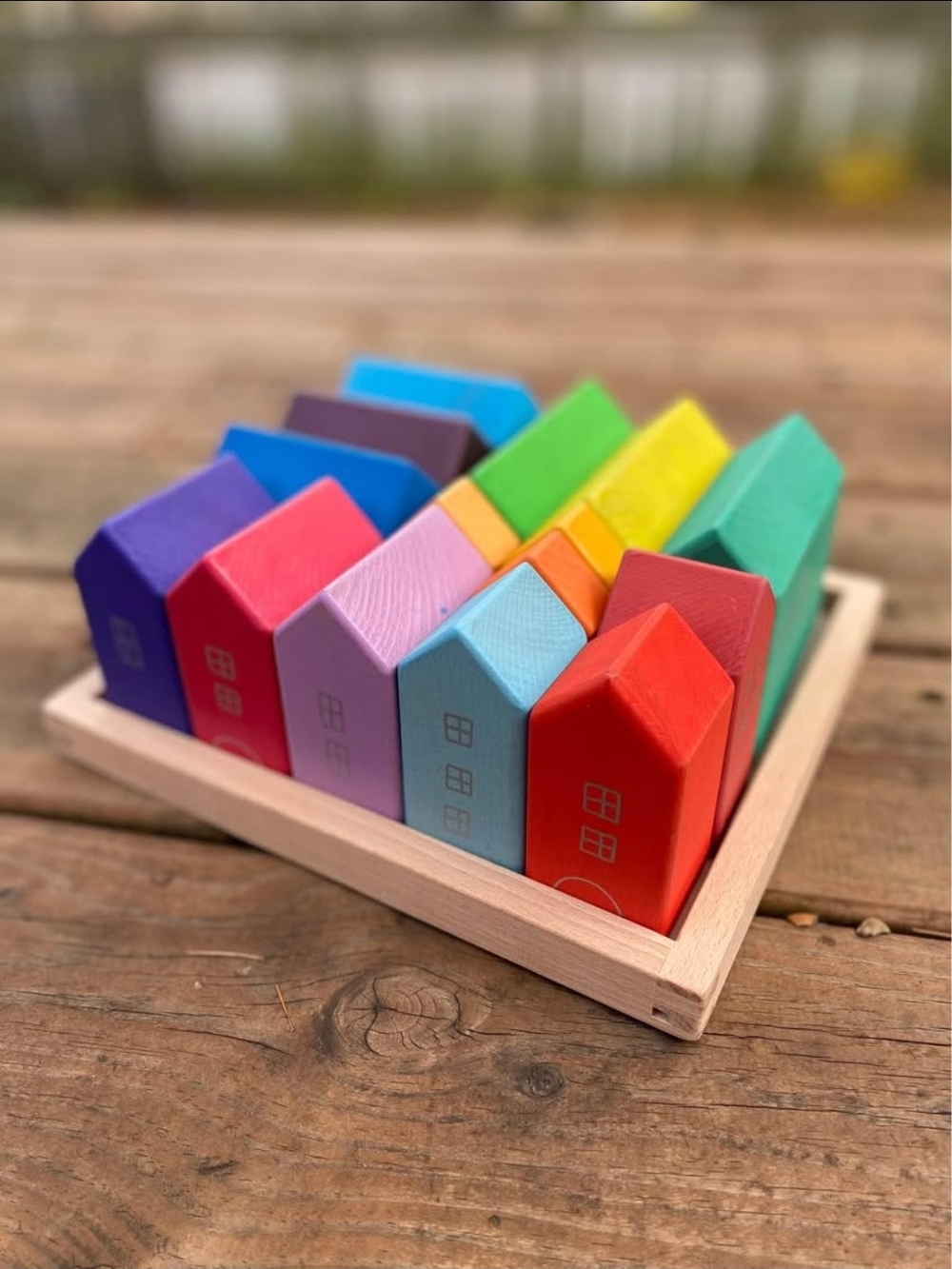Colorful Wooden Houses Stacking Toy - Rainbow Set